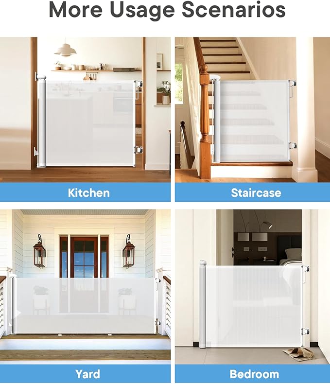 Retractable Dog Gate for Staris - Extends to 71" Wide, 34" Tall Baby Gates for Indoor Outdoor Use, Stair Gate for Hallways, Doorways, Deck, Porch, Need Drilling, White