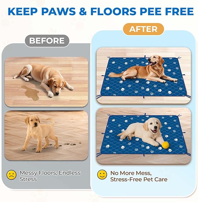 Fostanfly Washable Pee Pads for Dogs, 2 Pack Large 36"x48" Ultra-Absorbent and Leak-Proof Non-Slip Reusable Potty Training Pads for Dogs, Puppy & Cats of Add 8 Lanyards-Blue
