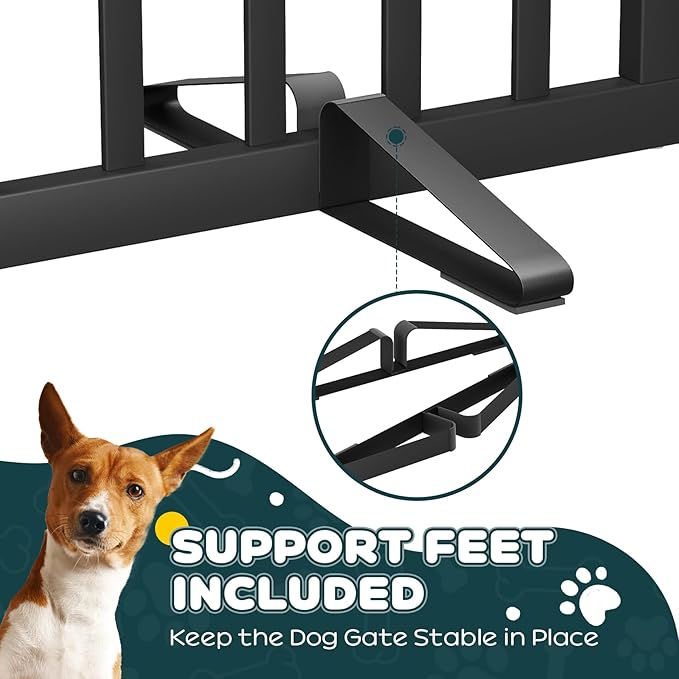 Semiocthome Bamboo Dog Gates Indoor 2-Panel Freestanding Puppy Gates for The House with 2 Metal Stands 24" H Folding Wood Pet Gate for Stairs Doorway, Fully Assembled Safety Fence - Black