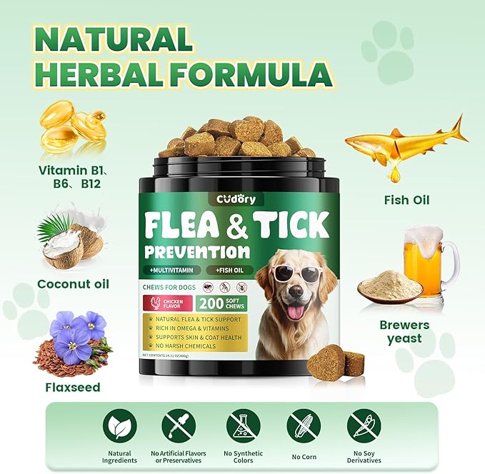 Flea and Tick Prevention for Dogs & Oral Flea & Tick Prevention for Dogs and Cats, with Multivitamin for Pets - Supports Healthy Skin & Coat
