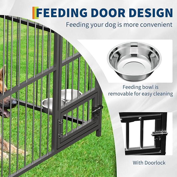 Garvee Dog Kennel Outdoor with Waterproof Canopy, Large Dog House with Feeding Doors, Large Dog Kennel Outdoor for Garden Backyard Courtyard（10×20×7FT）