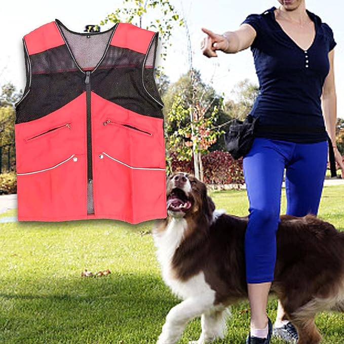 Dog Training Vest for Handlers Breathable Dog Trainer Vest for Agility Obedience Training Handler Dog Trainer Outdoor Backpacking, Red, M