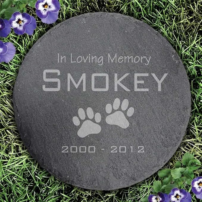 GiftsForYouNow Engraved in Loving Memory Paw Prints Personalized Pet Memorial Garden Stone, 10" in Diameter, Dog Headstone, Round Slate