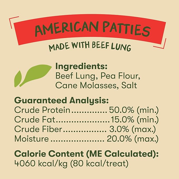 Pet 'n Shape All American Beef Lung Patties Dog Treats – Made and Sourced in The USA, 1lb Bag