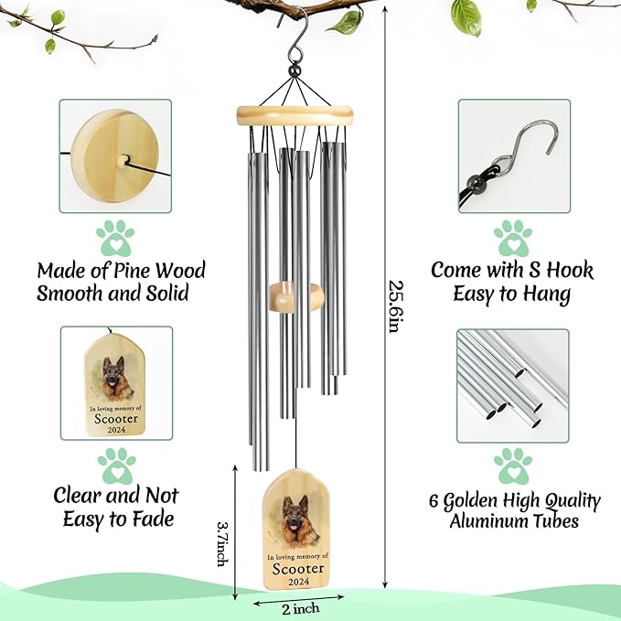 Touber Personalized Dog Memorial Wind Chime, Wind Chimes for Pet Loss, Bereavement Gifts
