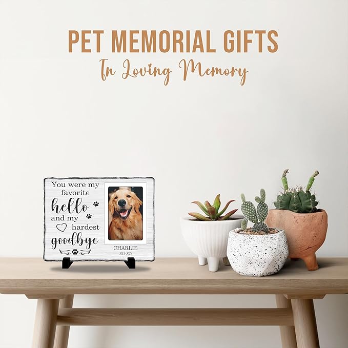 Dog Remembrance Gift Personalized Memorial Stone for Loss of Cat | Best Condolence Gifts for Loss of Pet Cemetery Sign with Photo | Pet Memorial Plaques for Outdoors in Memory Dog Memorials