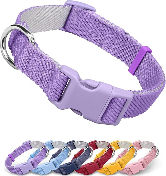 Dynmeow Soft and Breathable Cotton Dog Collar, Durable Adjustable Heavy-Duty Female Girl Pet Collar with Quick-Release Buckle, Lightweight for Sensitive Skin for Medium and Large Dogs, Purple, M