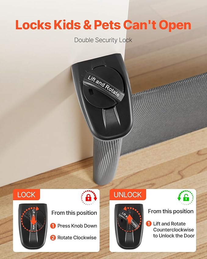 VEVOR Retractable Baby Gate, Extends to 57 inch Wide, 38.5 inch Tall, with Security Lock, Easy to Use, Walk Through Without Tripping, Mesh Dog Gate for Stairs, Hallways, Indoor/Outdoor, Black