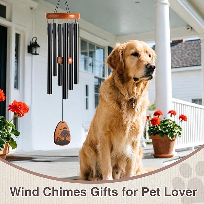 Dog Memorial Gift for Loss of Dog, 28" Wind Chimes Gifts for Pet Lover, Dual-Sided Pet Passing Away Decor with Remembrance Bereavement Gift Box Home Outdoor Garden Patio Use, Black