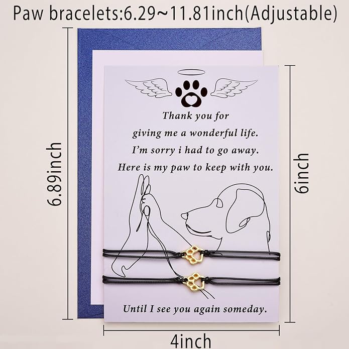 OOW Pet Memorial Gifts for Loss of Dog, Gold Paw Print Bracelets (2 Pack) for Beloved Cat, Loss of Dog Sympathy Gift, Thoughtful Dogs Remembrance, Bereavement Gifts