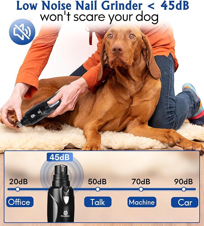 Dog Nail Grinder, 3 Grinding Heads, 2-Speed, LED Light, Touch-Switch, TypeC, Quiet, Low-Vibration, Dog Nail Trimmers for Large, Medium, Small Dogs & Cats with Hard/Thick Nails (U-Black)