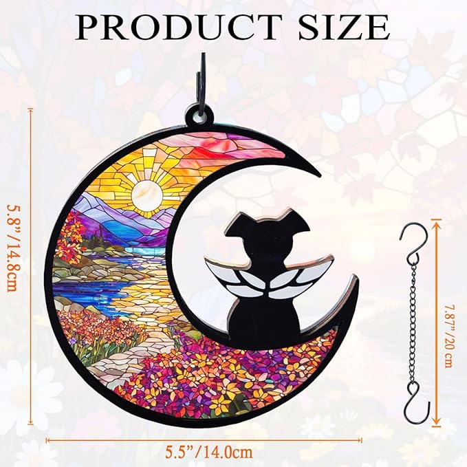 Dog Angel Memorial Suncatcher with Rainbow Bridge Poem Card, Pet Sympathy Gifts for Loss of Dogs and Cats, Natural Landscape
