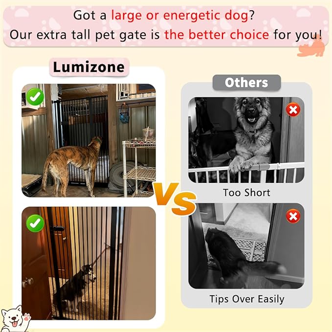 Lumizone Extra Tall Cat Gate 61.02" High Pressure Mounted Extra Wide 2025 New (17 Sizes) 1.37" Gap No Drilling Auto-Close One-Handed Operation Tall Pet Gate for Dogs(White, 61.02" H x 26.18"-29.91" W)