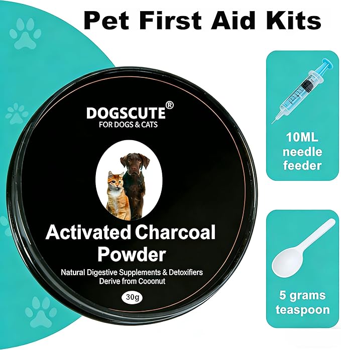 Activated Charcoal for Dogs and All Pets, Pawmergency Charcoal Powder for Dogs Poisoning, Digestive Upset, Gas Relief and Liver Support, Dog First Aid kit