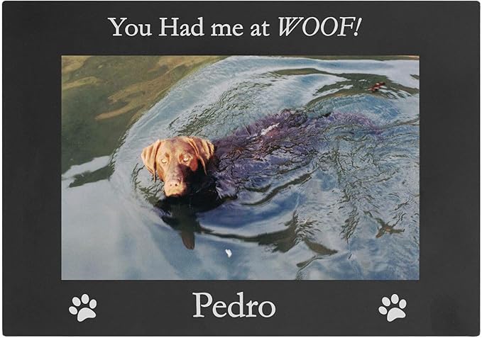 CustomGiftsNow You Had me at Woof! - Custom Dog - Engraved Anodized Aluminum Hanging/Tabletop Personlized Memorial Photo Picture Frame - Add Your Dogs Name
