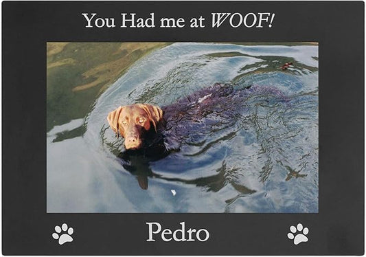 CustomGiftsNow You Had me at Woof! - Custom Dog - Engraved Anodized Aluminum Hanging/Tabletop Personlized Memorial Photo Picture Frame - Add Your Dogs Name