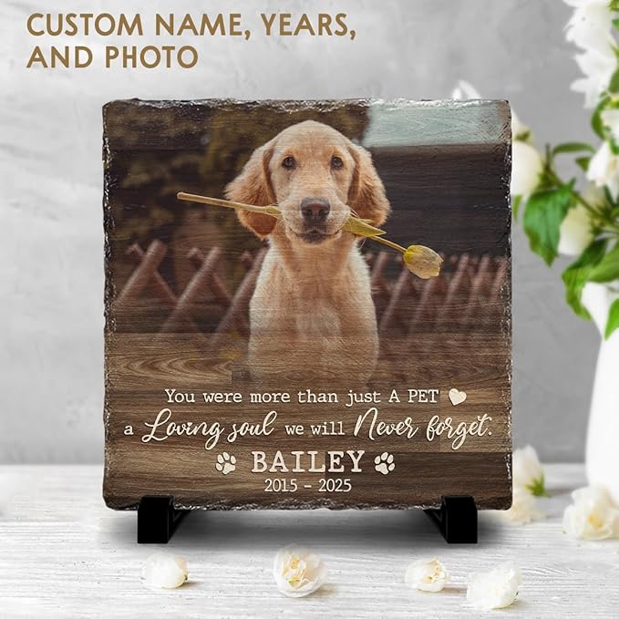 Personalized Pet Memorial Stone - Square Rock Gifts with Dog Paw Prints, Loss of Cat Keepsake to Grave Memory for Animal Lovers, Ideal for Indoor and Outdoor Statues