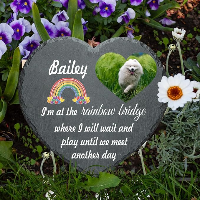 Pet Memorial Stone, Rainbow Bridge Garden Stone Dog Memorial, Heart Shaped Pet Grave Marker Headstone, Personalized Pet Memorial Gift, Loss of Dog Cat Sympathy Gift