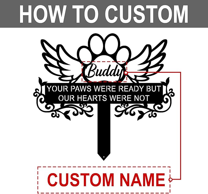 Personalized Pet Memorial Grave Marker, Custom Pet's Name Cemetery Decorations for Funerary, Metal Pet Garden Stake, Outdoor Sympathy Pet Stake Plaque Gift for Loss Dog