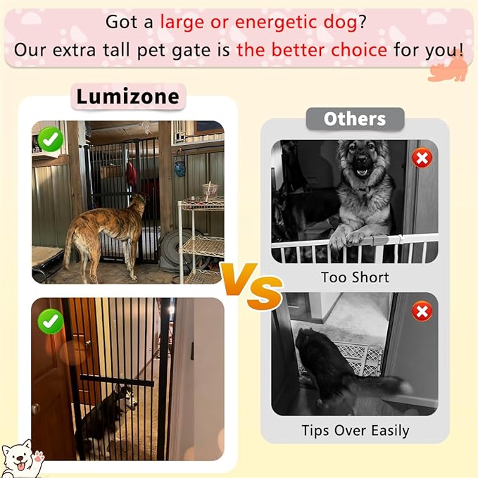 Lumizone Extra Tall Cat Gate 61.02" High Pressure Mounted Extra Wide 34.06"-38.38" (17Sizes) 1.37" Gap No Drilling Auto-Close Tall Pet Gate for Dogs (Cream, 34.06"-38.38" W)