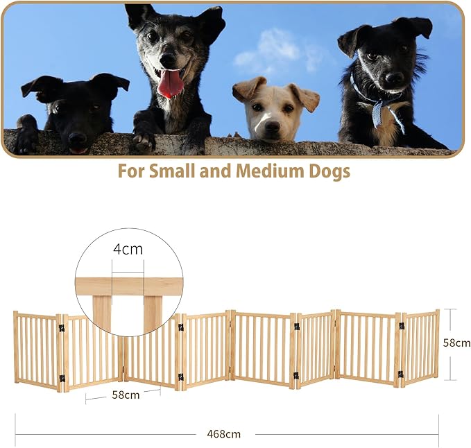Solid Wood Freestanding Pet Gate,Nature Wood Dog Gates for Doorways The House,Pet Gate for Stairs,Freestanding Indoor Gate Safety Fence,23.6" Height-8 Panels