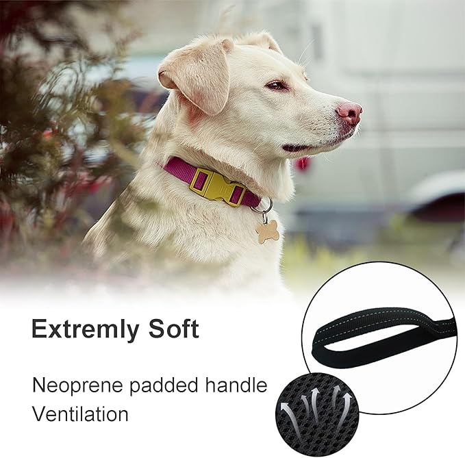 Thick Dual Padded Handle for Dog Training Control, 18 Inches Traffic Dog Leash Short with Reflective Stitching, Heavy Duty Short Hand for Small to Strong Sized Dogs Training Leash Black 1.5FT