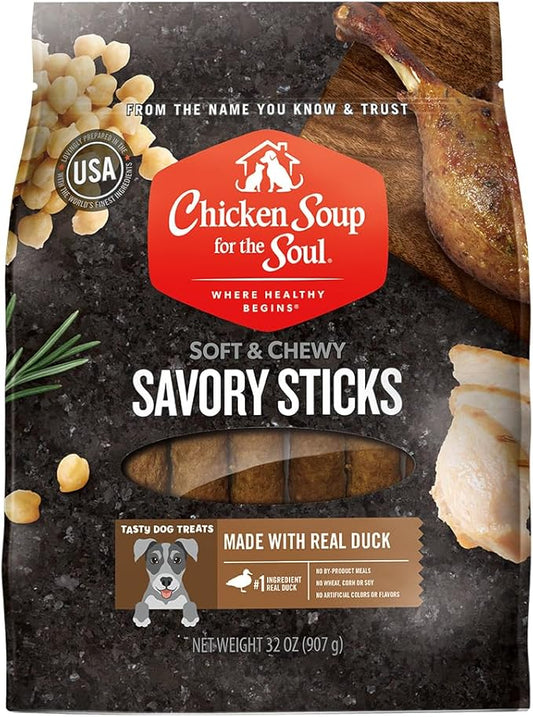 Chicken Soup for The Soul All Natural Premium Savory Sticks Soft & Chewy Dog Treats, Real Duck First Ingredient, No by-Products, Artificial Colors, Flavors or Preservatives, Duck, 32oz