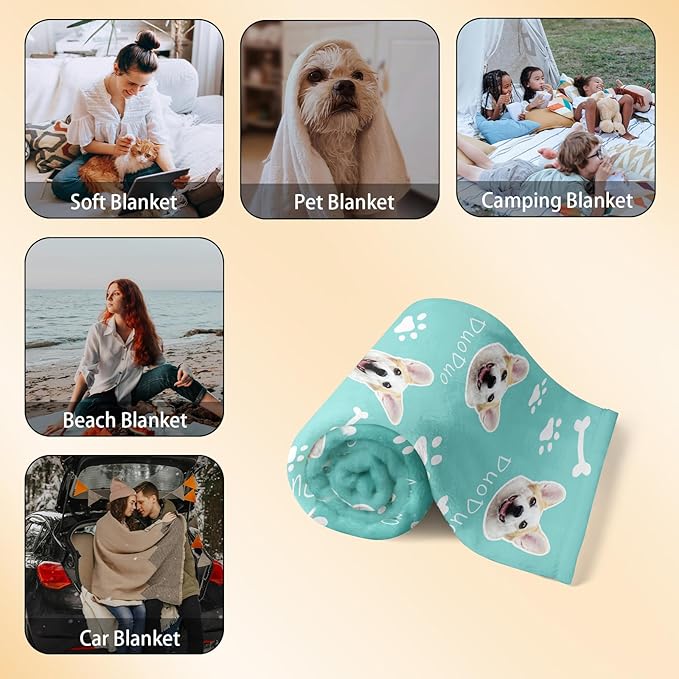 Custom Pet Blanket, Personalized Dog Blanket with Photo and Name, Customized Soft Flannel Blanket Gift for Pet Lover, Birthday, for Pet Animal Women Men Dog Lovers Memorial Gift