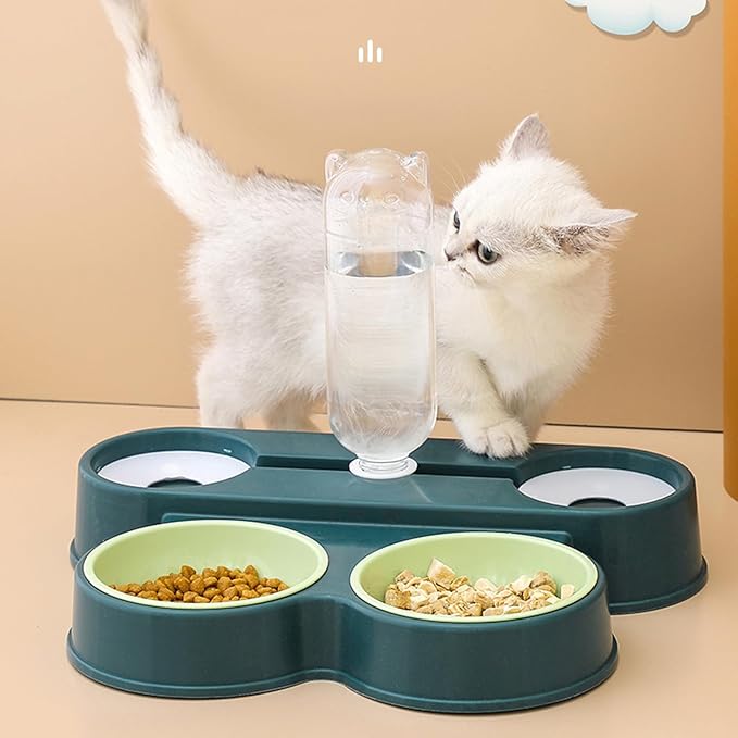 Dogs Bowl Automatic Cats Food Bowl 4 in 1 Pet Food Feeders with Automatic Water Bottle Bowl Double Bowl Pet Food and Water Dispenser Set