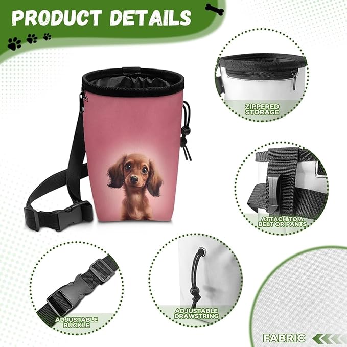 Dachshund Dog Treat Bag Animal Walking Snack Container, Puppy Dog Training Treat Bag Dog Food Dispenser Treat Snack Bags for Pet Puppy Travel or Outdoor Use