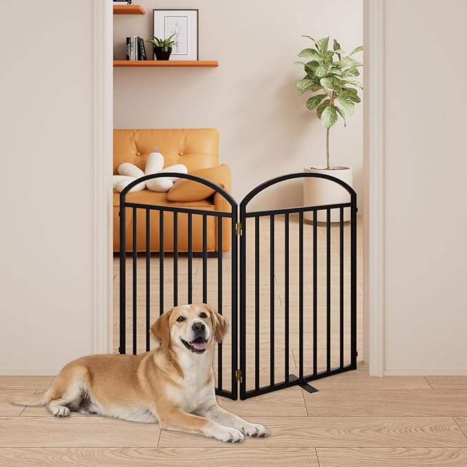 2 Panels Full Matel Freestanding Dog Gates, 48" Extra Wide 32" Tall Free Standing Dog Pet Gate for Indoor & Outdoor. Foldable Pet Fences for Doorways, House, Stairs, Porch, Deck, Yard