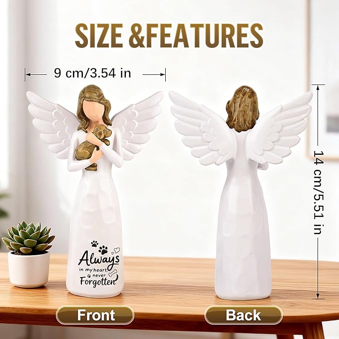 DALARAN Hand-Painted Angel Memorial Statue, Sympathy Gift for Loss of Dog with “Always in My Heart” Inscription, 14cm Remembrance Keepsake for Home Décor