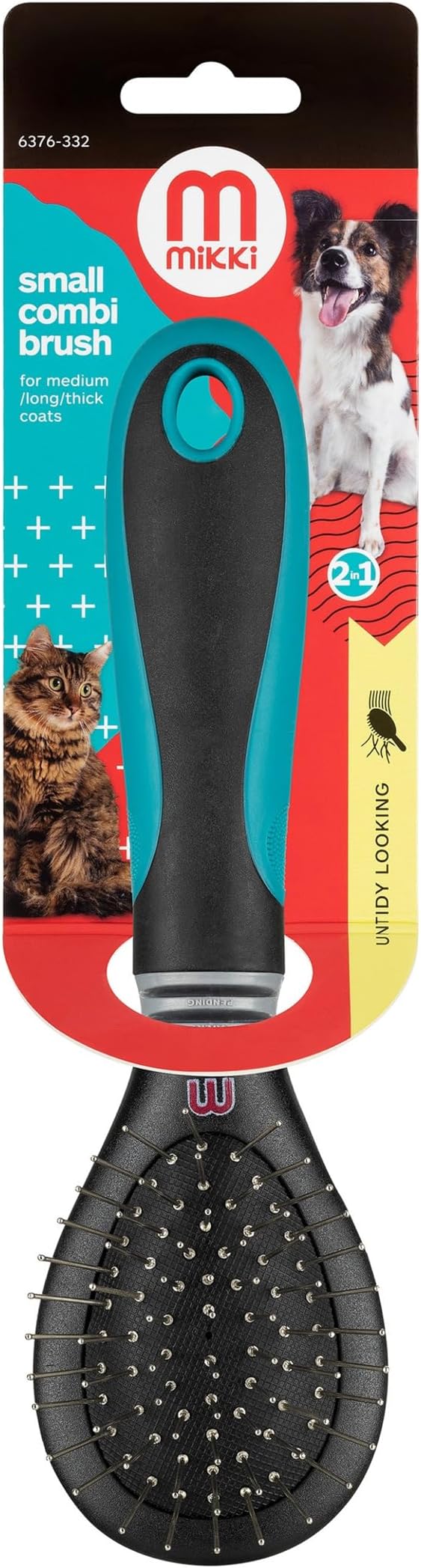 Mikki Dog, Cat Combi Brush Removes Knots, Tangles -2 sided -Nylon and Ball Pin for Medium to Large Pet