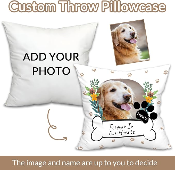 Custom Dog Memorial Throw Pillow with Photo - Personalized Loss of Dog Sympathy Gift for You | Pet Memorial Gifts for Dogs/Cats (Style 3)