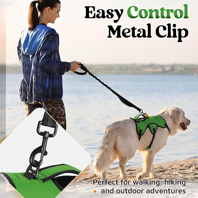 rabbitgoo Escape Proof Dog Harness, Soft Padded Full Body Pet Harness, Reflective Adjustable No Pull Vest with Lift Handle and Lesh Clip for Large Dogs Walking Hiking Training, M, Green