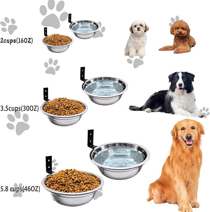 Wall Mounted Dog Bowls-2 * 46 Oz, 304 Stainless-Steel Raised Adjustable Height Dog Food and Water Bowls, Elevated Pet Comfort Feeding Bowl for Medium Large Dogs Cats