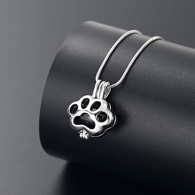 Pet Cremation Jewelry for Ashes Paw Memorial Locket Urn Necklace Keepsake Cremation Jewelry for Dog/Cat (Silver-Black)