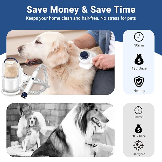 Pet Grooming Kit - Vacuum with 3 Suction Modes, 4 Brush Attachments, 2.5L Dust Cup for Dog/Cat Shedding, Hair Removal and Grooming (Gift Set)