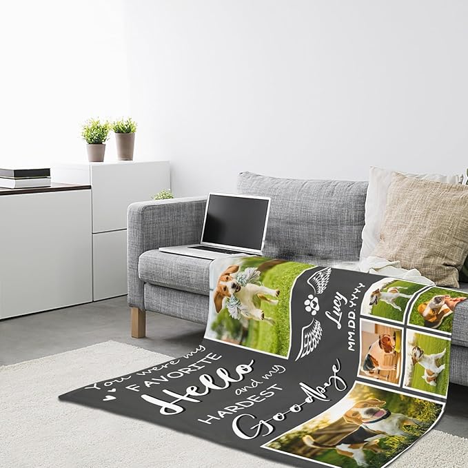 Personalized Dog Memorial Blanket with Photo:Made in USA,Custom Memorial Gifts for Loss of Dog,Cat,Pet,Sympathy Bereavement for Loss of Lover