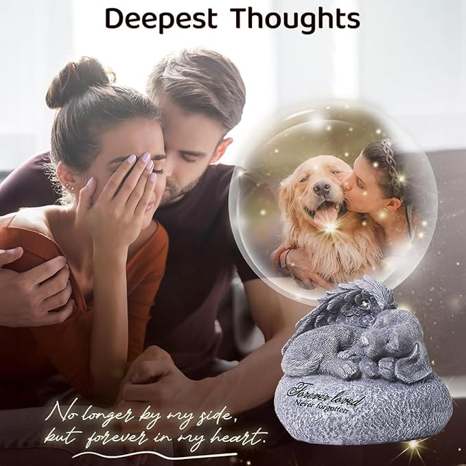 Pet Memorial Gifts for Dogs,Hand-Sculpted Resin Pet Loss Sympathy Gift with LED Light, Pet Angel Sleeping Dog Memorial Stone Statue Pet Headstone Grave Markes for Loss Dog Sympathy Gift