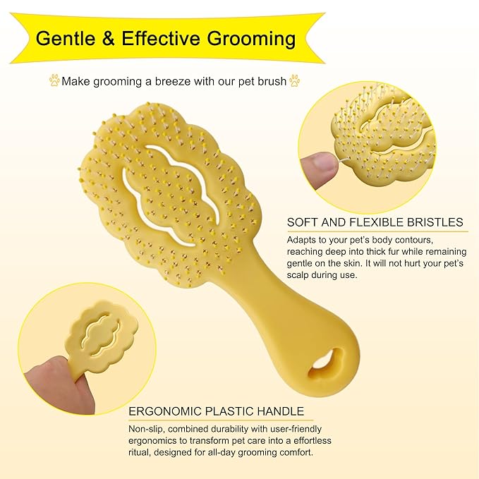 Cloud-Shaped Soft Bristle Puppy Brush for Small Dogs - Yorkie, Shih Tzu, Maltese, and Toy Poodles Grooming Tool with Detachable Lint Comb and Gift Box （Yellow）
