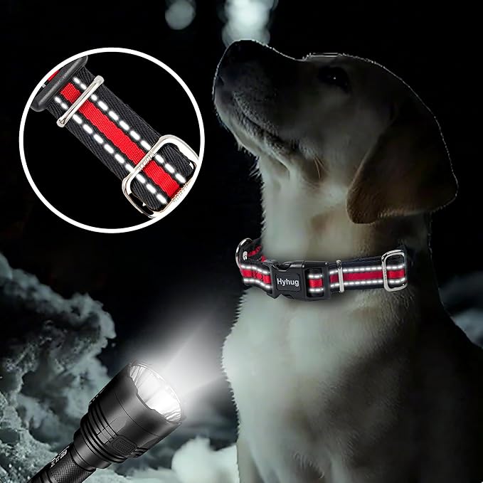 Hyhug Reflective Martingale Dog Collar Medium Red |Buckle Escape - Proof Heavy Duty Nylon Durable No Slip, Ideal for Training & Daily Walks