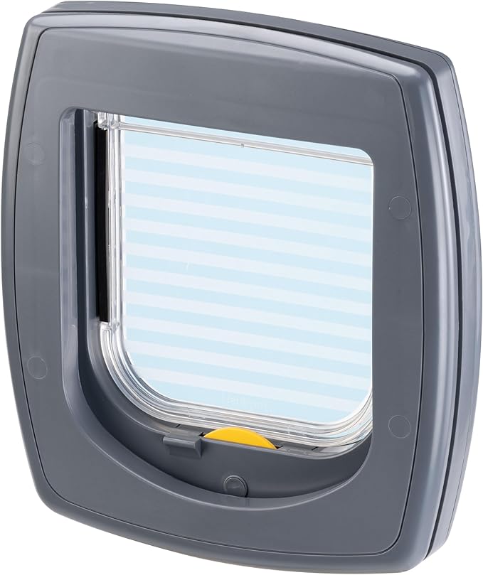 Ferplast Cat Flap, Dog Flap, for Glass Doors, Walls, Door for Cats and Small Dogs, 4-Way Controllable Entry and Exit, Universal Installation, Partial Tunnel, Swing 3 Small Size, Pet Door, Grey