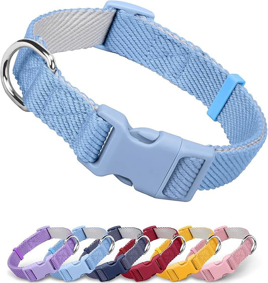 Dynmeow Soft and Breathable Cotton Dog Collar, Durable Adjustable Boy Pet Collar with Quick-Release Buckle, Lightweight for Sensitive Skin for Puppies and Extra-Small Dogs, Light-Blue, Xs