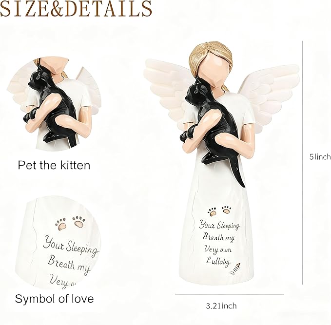 Cat Memorial Gifts for Loss of Pet, Waterproof Resin Angel Holding Cat Figurine, Pet Memorial Statue Sympathy Bereavement Gifts for Grieving Owners & Animal Lovers