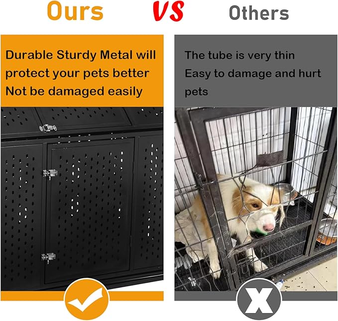 44 inch Indestructible Heavy Duty Dog Crate, Escape-Proof Indoor Impact Dog Cage for Large Medium Dogs, High Anxiety Pet Kennel with 2 Trays, 4 Wheels, 4 Locks and Double Door, XL