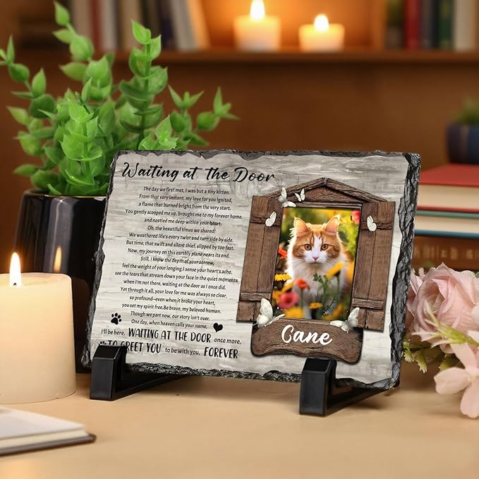 Ship Next Day, Customized Pet Memorial Stones for Dogs Cats Memorial Gifts for Loss of Dog Death Sympathy Gift with Photo Picture Name Date Personalized Pet Frame