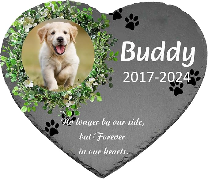 Personalized Pet Memorial Stone - Dog Memorial Stone Dog Headstones Pet Memorial Gifts for Dogs Pet Rock Dog Grave Markers Outdoor Dog Memorial Gifts for Loss of Dog (Round Wreath)