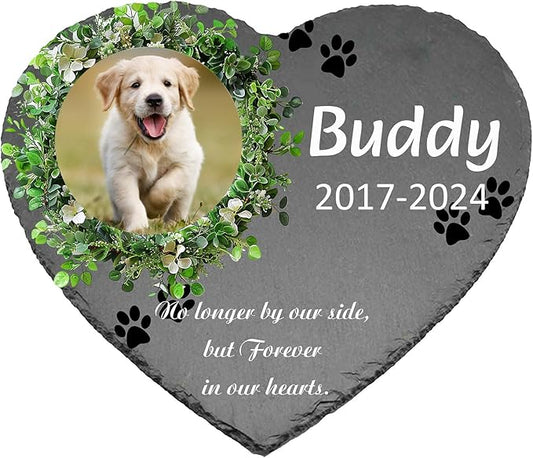 Personalized Pet Memorial Stone - Dog Memorial Stone Dog Headstones Pet Memorial Gifts for Dogs Pet Rock Dog Grave Markers Outdoor Dog Memorial Gifts for Loss of Dog (Round Wreath)
