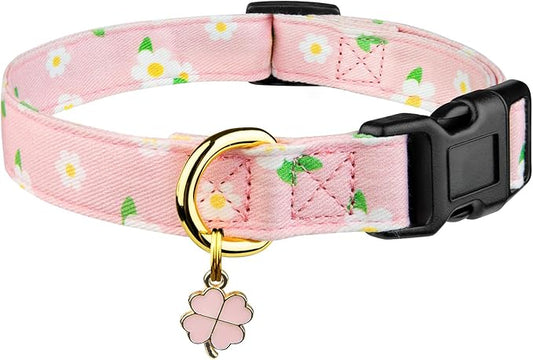 Cotton Handmade Dog Collar Cute and Distinctive Patterns Pink Flower with Pendant for Girl Boy Dogs Collars S